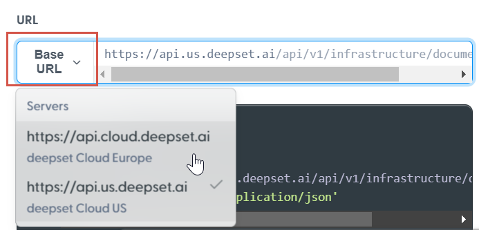 Base URL selection in the API docs