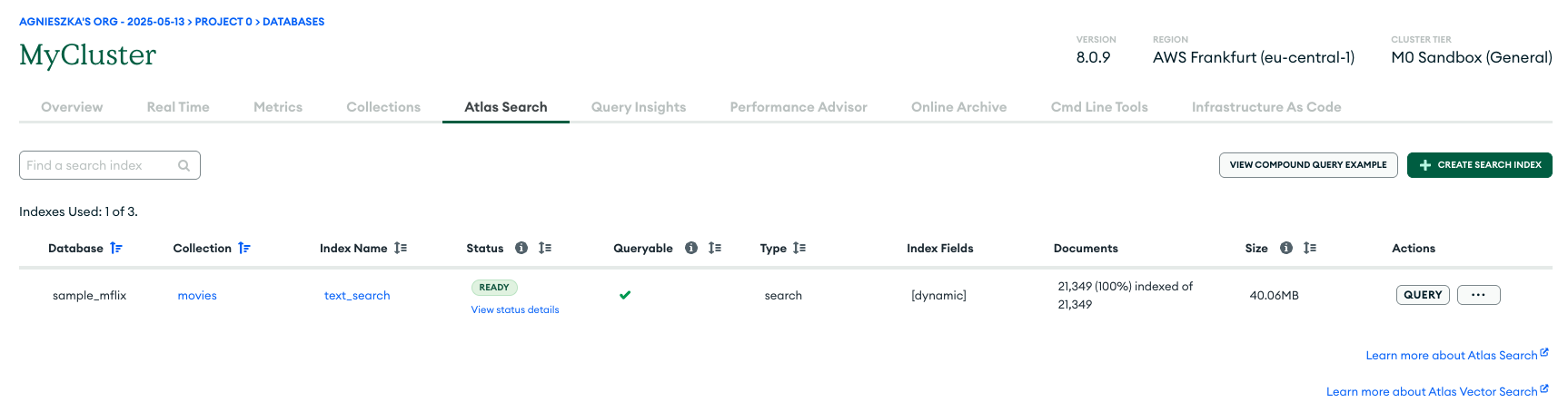 Text index in MongoDB Atlas UI